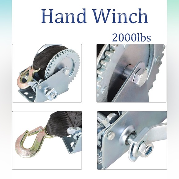 findmall Heavy Duty Hand Winch 2000lbs Hand Crank Strap Gear with 6m - Picture 5 of 6